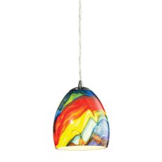Colorwave 1 Light Pendant In Satin Nickel And Rainbow Streak Glass
