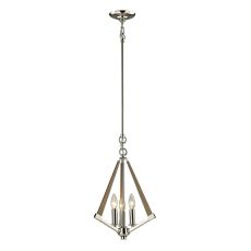 Madera 3 Light Pendant In Polished Nickel And Natural Wood