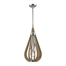 Janette 3 Light Pendant In Polished Nickel And Chestnut