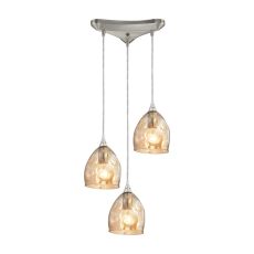 Niche 3 Light Pendant In Satin Nickel And Champagne Plated Glass