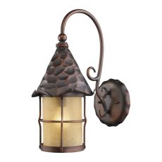 Rustica 1 Light Outdoor Wall Sconce In Antique Copper And Amber Scavo Glass