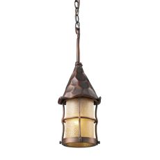 Rustica 1 Light Outdoor Pendant In Antique Copper And Amber Scavo Glass