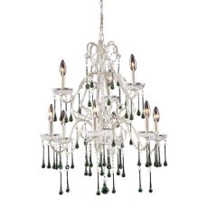 Opulence 9 Light Chandelier In Antique White And Lime Crystal