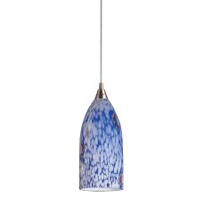 Verona 1 Light Pendant In Satin Nickel And Starburst Blue Glass
