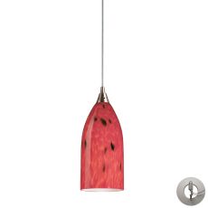 Verona 1 Light Pendant In Satin Nickel And Fire Red Glass - Includes Recessed Lighting Kit