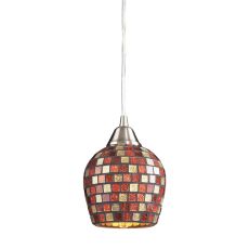 Fusion 1 Light Led Pendant In Satin Nickel And Multi Glass