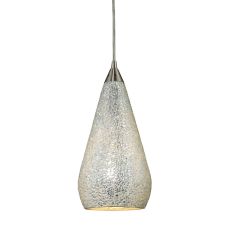 Curvalo 1 Light Led Pendant In Satin Nickel And Silver Crackle Glass