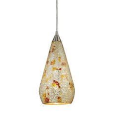 Curvalo 1 Light Led Pendant In Satin Nickel And Silver Multi Crackle Glass