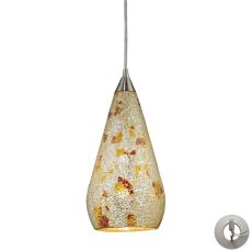 Curvalo 1 Light Pendant In Satin Nickel And Silver Multi Crackle Glass - Includes Recessed Lighting Kit