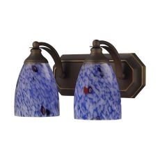 Bath And Spa 2 Light Vanity In Aged Bronze And Starburst Blue Glass