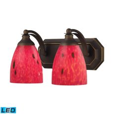 Bath And Spa 2 Light Led Vanity In Aged Bronze And Fire Red Glass