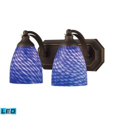 Bath And Spa 2 Light Led Vanity In Aged Bronze And Sapphire Glass