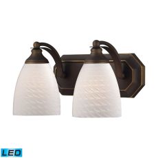 Bath And Spa 2 Light Led Vanity In Aged Bronze And White Swirl Glass