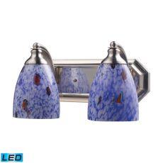 Bath And Spa 2 Light Led Vanity In Satin Nickel And Starburst Blue Glass