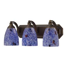 Bath And Spa 3 Light Vanity In Aged Bronze And Starburst Blue Glass
