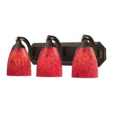 Bath And Spa 3 Light Vanity In Aged Bronze And Fire Red Glass