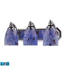 Bath And Spa 3 Light Led Vanity In Polished Chrome And Starburst Blue Glass