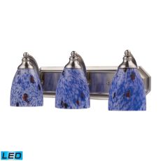 Bath And Spa 3 Light Led Vanity In Satin Nickel And Starburst Blue Glass