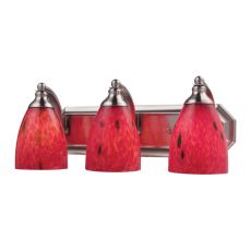 Bath And Spa 3 Light Vanity In Satin Nickel And Fire Red Glass