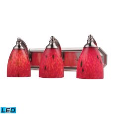 Bath And Spa 3 Light Led Vanity In Satin Nickel And Fire Red Glass