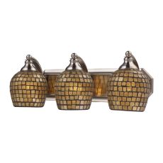 Bath And Spa 3 Light Vanity In Satin Nickel And Gold Leaf Glass
