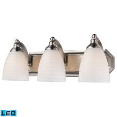 Bath And Spa 3 Light Led Vanity In Satin Nickel And White Swirl Glass