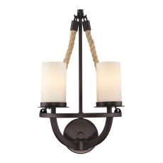 Natural Rope 2 Light Wall Sconce In Aged Bronze And White Glass
