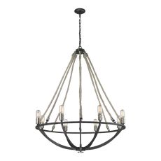 Natural Rope 8 Light Chandelier In Silvered Graphite With Polished Nickel Accents