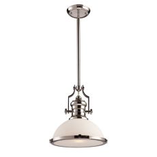 Chadwick 1 Light Pendant In Polished Nickel With White Glass