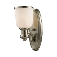 Brooksdale 1 Light Wall Sconce In Satin Nickel And White Glass