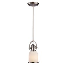Brooksdale 1 Light Pendant In Satin Nickel With White Glass