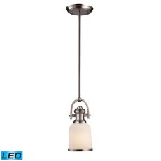 Brooksdale 1 Light Led Pendant In Satin Nickel With White Glass