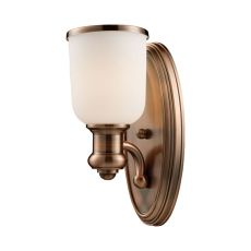 Brooksdale 1 Light Wall Sconce In Antique Copper And White Glass
