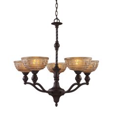 Norwich 5 Light Chandelier In Oiled Bronze And Amber Glass