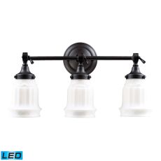 Quinton Parlor 3 Light Led Vanity In Oiled Bronze And White Glass