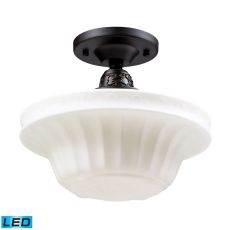 Quinton Parlor 1 Light Led Semi Flush In Oiled Bronze And White Glass