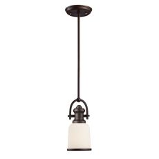 Brooksdale 1 Light Pendant In Oiled Bronze And White Glass