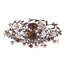Cristallo Fiore 6 Light Flushmount In Deep Rust With Crystal Florets