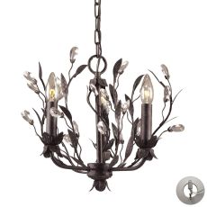 Circeo 3 Light Chandelier In Deep Rust And Crystal Droplets - Includes Recessed Lighting Kit