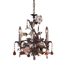 Cristallo Fiore 3 Light Chandelier In Deep Rust With Crystal Florets