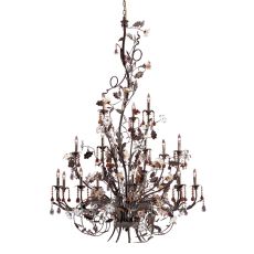 Cristallo Fiore 18 Light Chandelier In Deep Rust With Crystal Florets