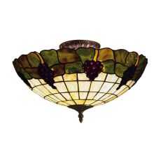 Grapevine 3 Light Semi Flush In Vintage Antique With Stained Glass