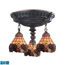 Mix-N-Match 3 Light Led Semi Flush In Aged Walnut And Stained Glass