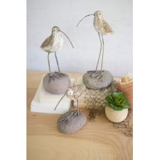 Painted Clay Shore Birds On Rock Bases, Set of 3