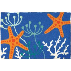 Starfish On Royal Blue Indoor/Outdoor Rug, 20" X 30"