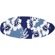 Surfboard - Navy Hibiscus Indoor/Outdoor Rug, 21" X 54"