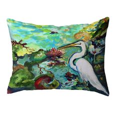 Egret  & Waterlilies Small Noncorded Pillow 11x14