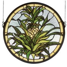 16" W X 16" H Welcome Pineapple Stained Glass Window