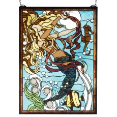 19" W X 26" H Mermaid Of The Sea Stained Glass Window