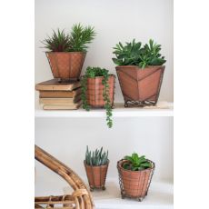 Terracotta Planters With Wire Wrap And Brass Detail Set of 5